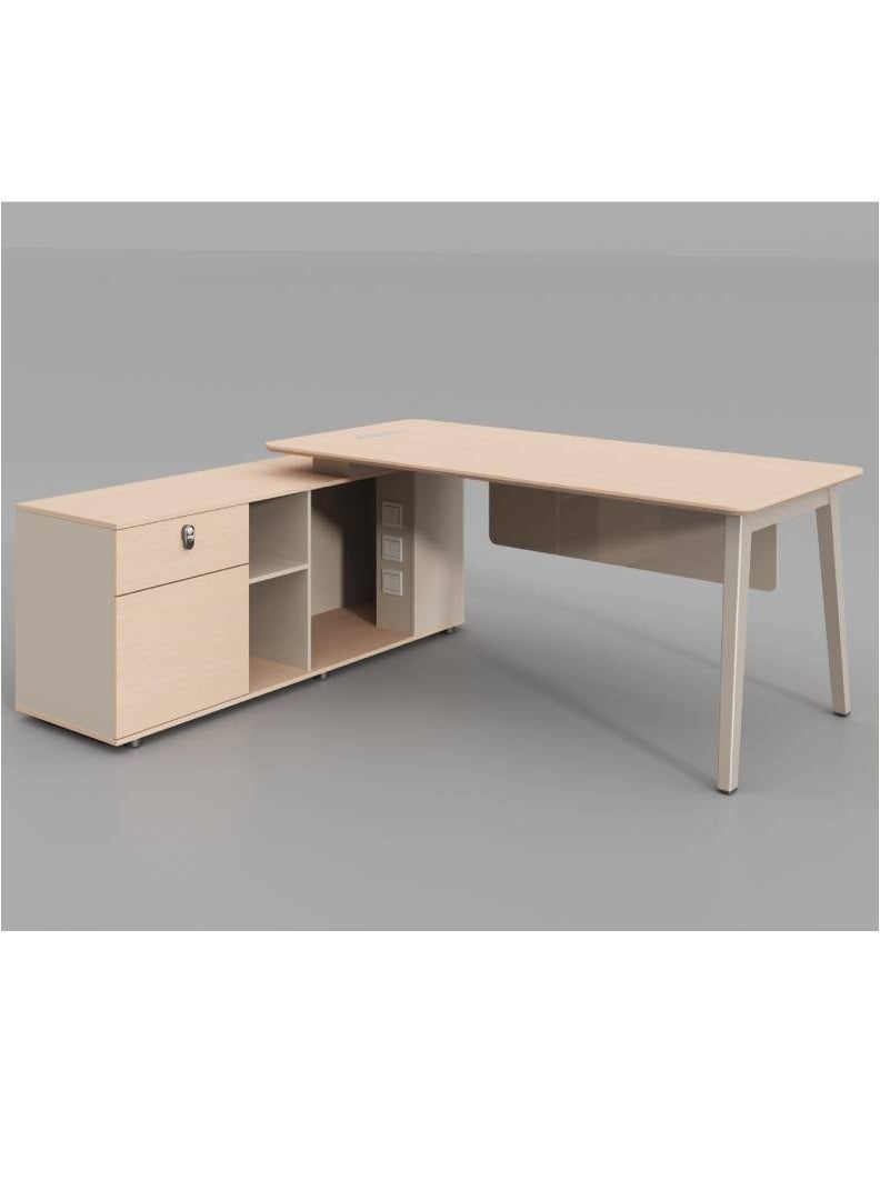 أدين مكتب تنفيذي على شكل حرف L مع درج ولوح احتشام ومساحة لوحدة الكمبيوتر، 180×160×75 سم - Image 4